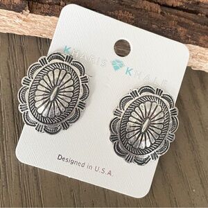 Western Silver Concho  Earrings